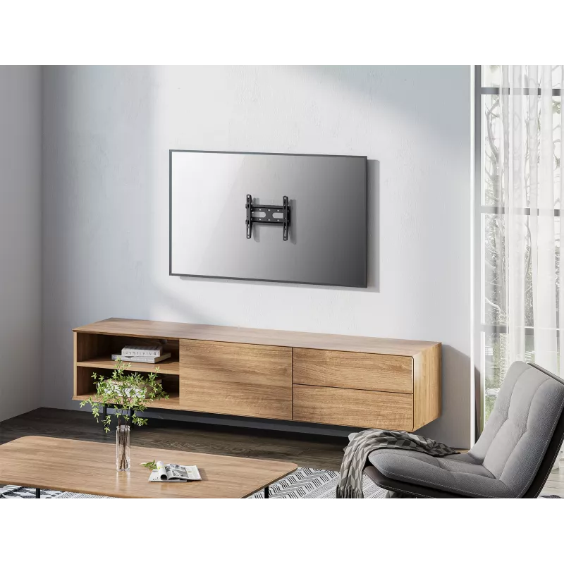 Manhattan fiksuotas itin plonas sieninis laikiklis televizoriams ir monitoriams, 23–42 col., VESA 75x75–200x200 mm, iki 45 kg, juodas