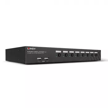 Lindy 8 prievadų DisplayPort 1.2, USB 2.0 ir garso KVM jungiklis, 3840 x 2160 pikselių, 4K Ultra HD, montavimui į stovą, 1U, juodas