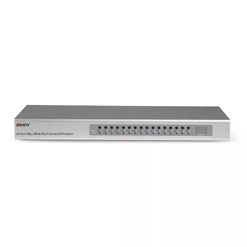 Lindy 16 prievadų VGA ir USB kombinuotas KVM jungiklis, montavimas į stelažą, sidabrinis