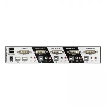 Lindy 4 Portų DVI-I Single Link KVM Switch Pro, 2048 x 1536 pikseliai, Full HD+, sidabrinis