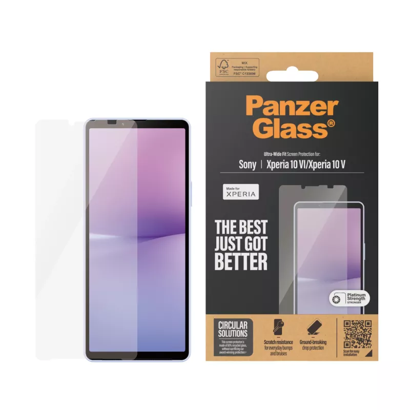 Apsauginis stiklas PanzerGlass Sony Xperia 10 VI Ultra-Wide Fit, atsparus įbrėžimams ir smūgiams
