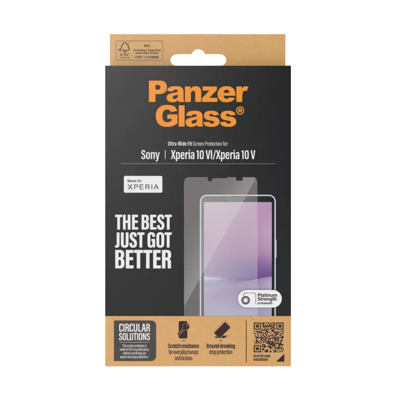 Apsauginis stiklas PanzerGlass Sony Xperia 10 VI Ultra-Wide Fit, atsparus įbrėžimams ir smūgiams