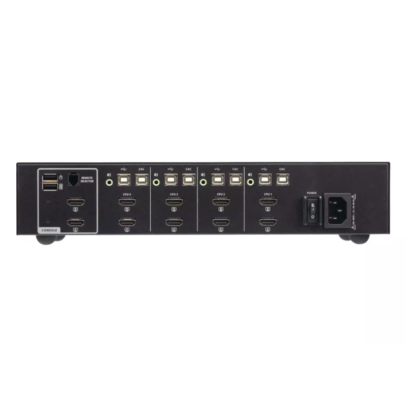 KVM jungiklis ATEN 4 prievadų USB HDMI dviejų ekranų saugus su CAC (4 kompiuteriai, 4K UHD 3840×2160)