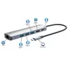 Manhattan 6-in-1 USB-C dokas / centrinė stotis – Ethernet, HDMI, USB-A (x3), USB-C su Power Delivery 100W