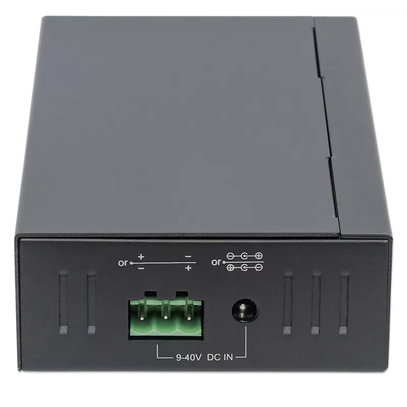 Manhattan USB-A 7 prievadų pramoninis USB mazgas, 7x USB-A, 5 Gbps (USB 3.2 Gen1), 20 kV ESD apsauga, maitinimas per A/C, magistralę ir gnybtų bloką, montavimas ant DIN bėgio ar sienos, metalinis korpusas, varžtų fiksavimas