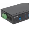 Manhattan USB-A 7 prievadų pramoninis USB mazgas, 7x USB-A, 5 Gbps (USB 3.2 Gen1), 20 kV ESD apsauga, maitinimas per A/C, magistralę ir gnybtų bloką, montavimas ant DIN bėgio ar sienos, metalinis korpusas, varžtų fiksavimas