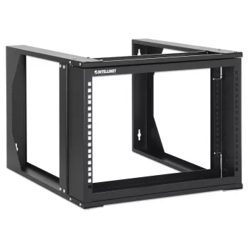 Intellinet atviras tinklinis stovas 19 colių, 6U, montuojamas ant sienos, su pasukamu rėmu, 2 stulpai, 45 cm gylis, juodas RAL 9004