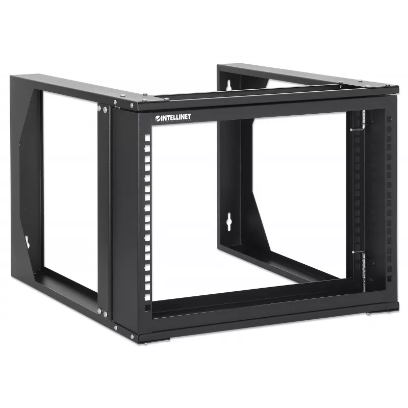 Intellinet atviras tinklinis stovas 19 colių, 6U, montuojamas ant sienos, su pasukamu rėmu, 2 stulpai, 45 cm gylis, juodas RAL 9004
