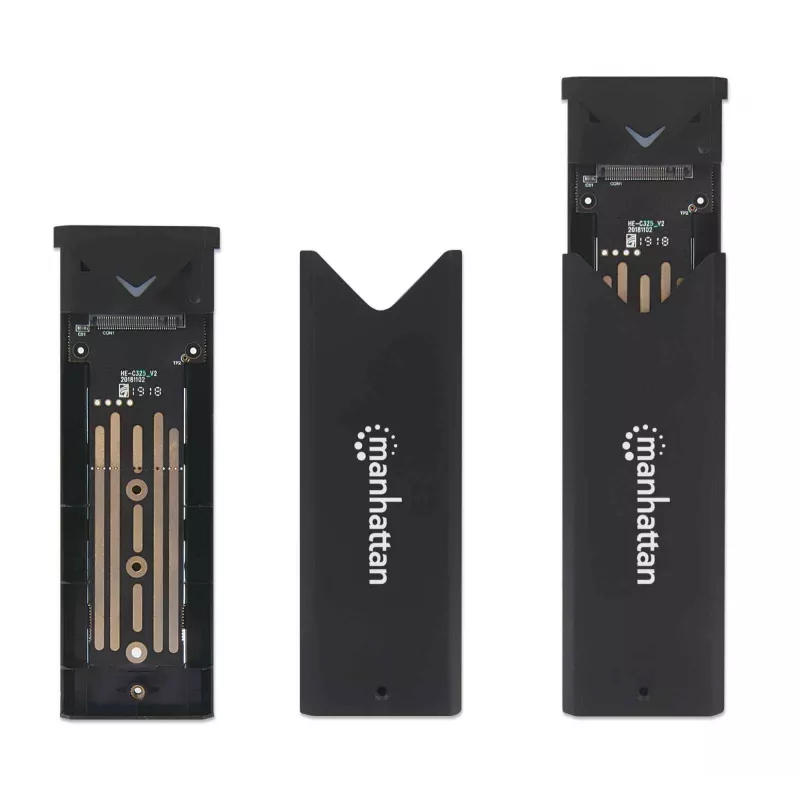 Manhattan M.2 NVMe SSD korpusas, USB-C jungtis, 10 Gbps (USB 3.2 Gen2), UASP, aliuminis, juodas, 3 metų garantija
