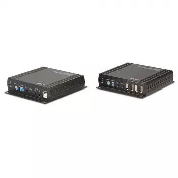 Lindy 140m Cat.6 DVI-D, USB, garso ir RS-232 KVM praplėtimo rinkinys, siųstuvas ir imtuvas, laidinis, 140 m, Cat6, 60 Hz, juoda