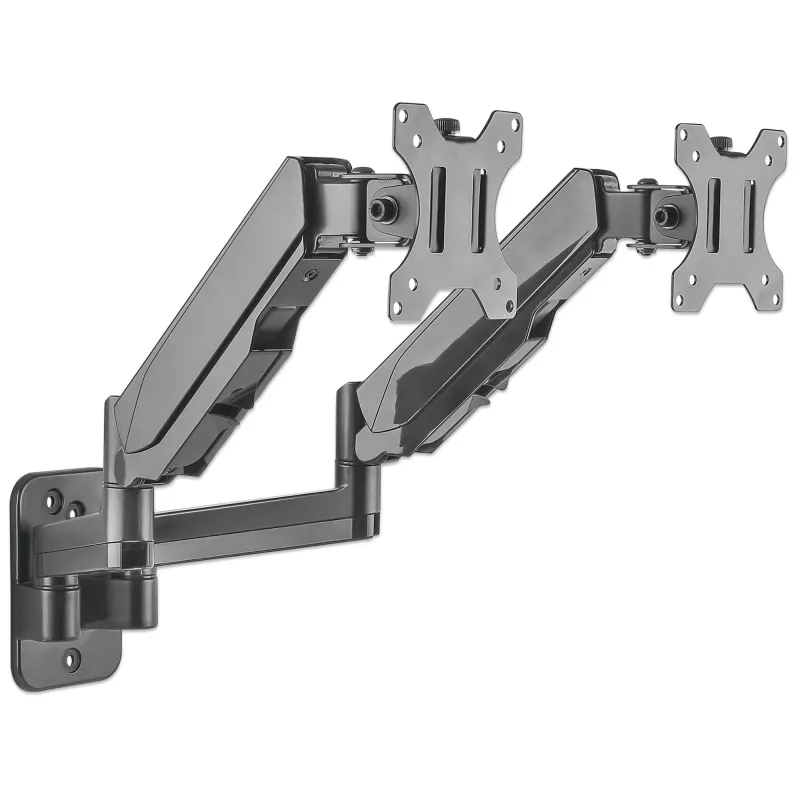 Manhattan Universal Dual TV ir monitorių laikiklis (dujinė spyruoklė, pilnas judesys), 17–32 colių, VESA 75x75 ir 100x100 mm, juodas