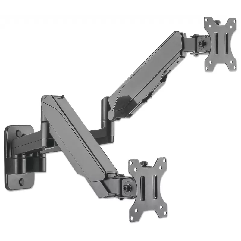 Manhattan Universal Dual TV ir monitorių laikiklis (dujinė spyruoklė, pilnas judesys), 17–32 colių, VESA 75x75 ir 100x100 mm, juodas