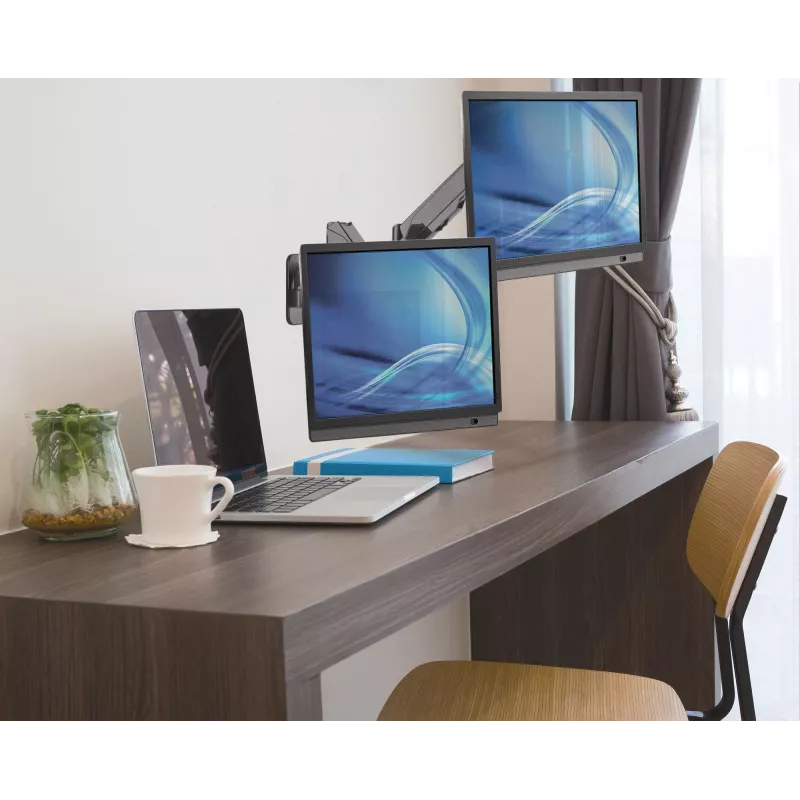 Manhattan Universal Dual TV ir monitorių laikiklis (dujinė spyruoklė, pilnas judesys), 17–32 colių, VESA 75x75 ir 100x100 mm, juodas
