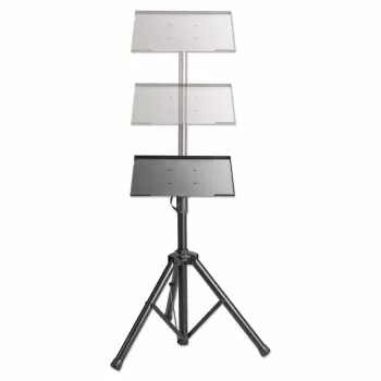 Manhattan Tripod Floor Mount – mobilus stovas televizoriui, monitoriui, projektoriui, nešiojamam kompiuteriui, 13–32 colių ekranams, VESA 75x75 ir 100x100 mm, maks. 15 kg, aukščio reguliavimas, juodas