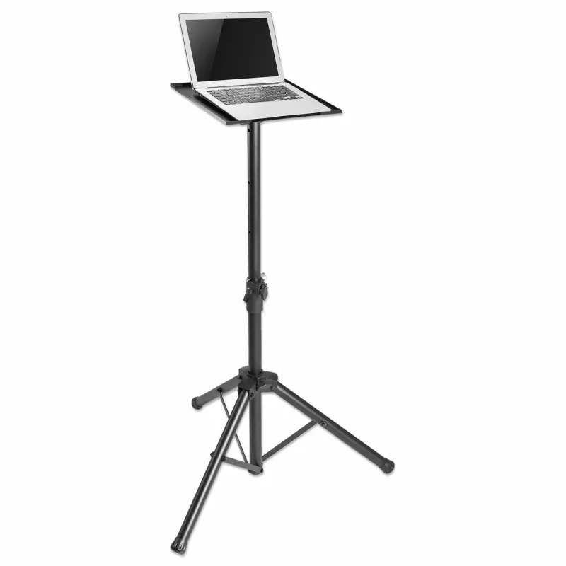 Manhattan Tripod Floor Mount – mobilus stovas televizoriui, monitoriui, projektoriui, nešiojamam kompiuteriui, 13–32 colių ekranams, VESA 75x75 ir 100x100 mm, maks. 15 kg, aukščio reguliavimas, juodas