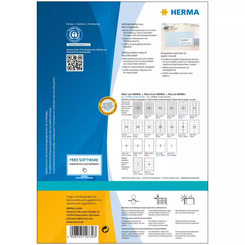 Lipnių etikečių lapai HERMA 10730 Balti 9,91x3,38 cm 1280 etikečių