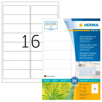Lipnių etikečių lapai HERMA 10730 Balti 9,91x3,38 cm 1280 etikečių