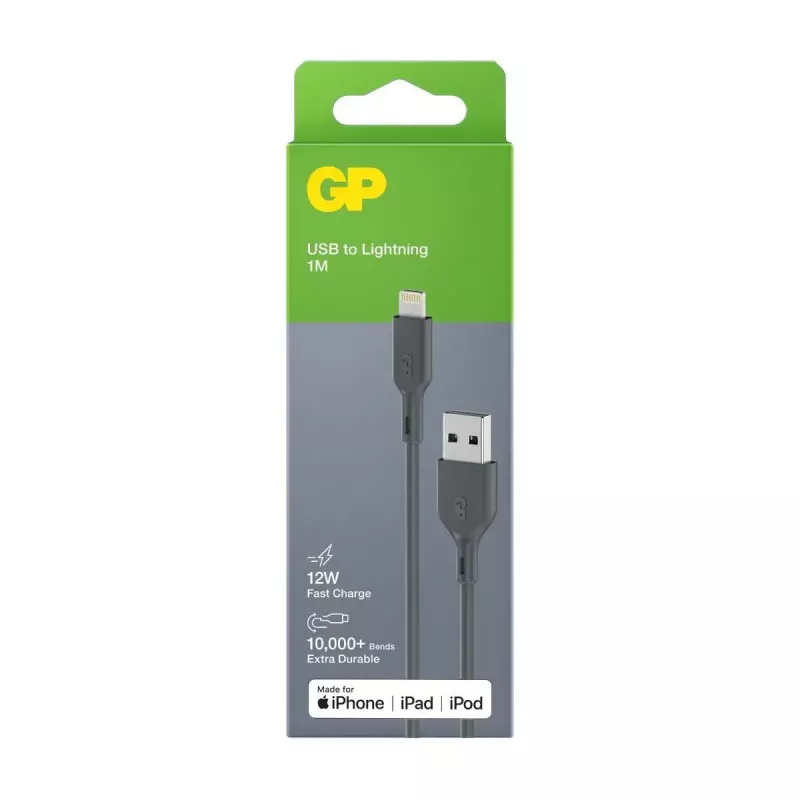 Kabelis GP Batteries CL1N 1m Lightning į USB A 12W 2.4A