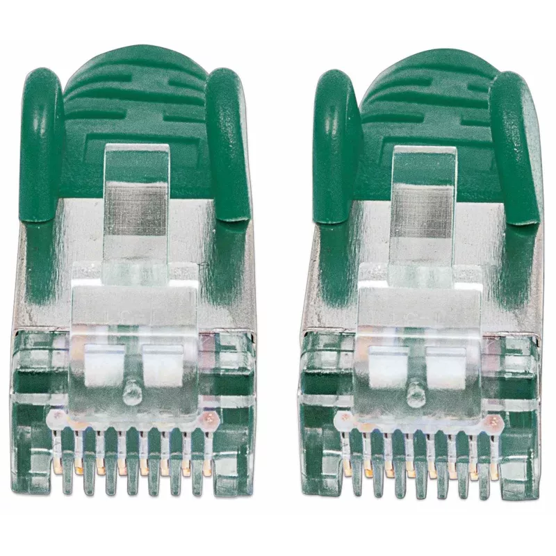 Intellinet tinklo jungiamasis kabelis, Cat7 kabelis/Cat6A kištukai, 7,5 m, žalias, varis, S/FTP, LSOH / LSZH, PVC, RJ45, auksuoti kontaktai, su apsauga nuo užkliuvimo, su gaubteliais, viso gyvenimo garantija