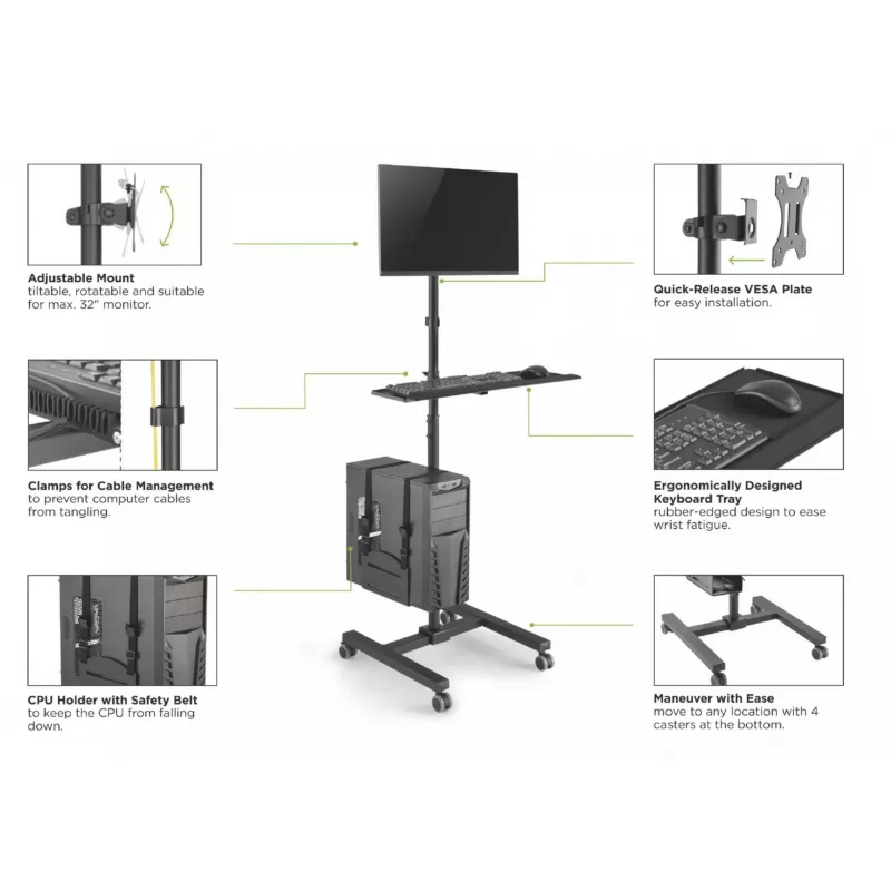 Mobilus multimedijos vežimėlis Equip 17-32 colių monitoriui