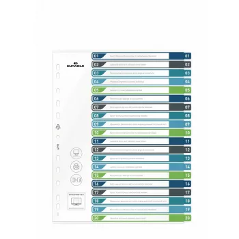 Durable 679727 Blank tab index 245x305 mm daugiaspalviai polipropileniniai skirtukai