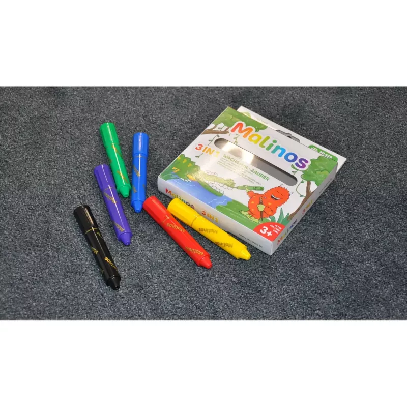 Crayon Malinos 301036 6 spalvų įvairiaspalviai juoda mėlyna žalia raudona violetinė geltona
