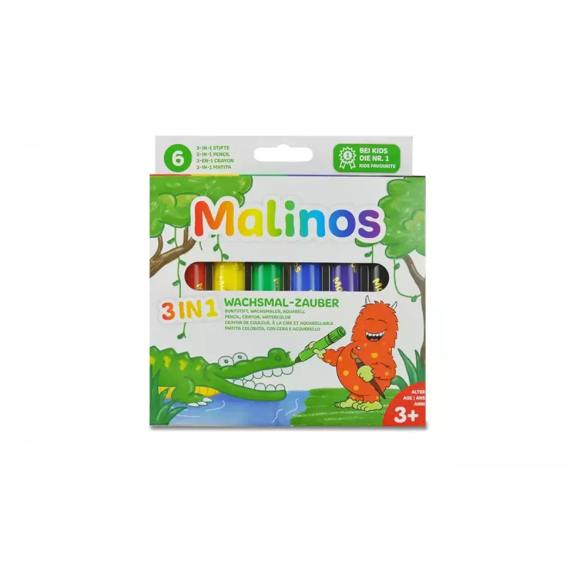Crayon Malinos 301036 6 spalvų įvairiaspalviai juoda mėlyna žalia raudona violetinė geltona