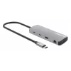 Manhattan USB-C Dock/Hub su kortelių skaitytuvu, 7 prievadai: Ethernet, HDMI, USB-A (x3) ir USB-C (x2), su Power Delivery (PD) 100W – reikalingas išorinis USB-C įkroviklis (neįtrauktas). Maitinamas per USB (nereikia išorinio maitinimo šaltinio), kai PD ne