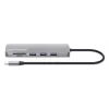 Manhattan USB-C Dock/Hub su kortelių skaitytuvu, 7 prievadai: Ethernet, HDMI, USB-A (x3) ir USB-C (x2), su Power Delivery (PD) 100W – reikalingas išorinis USB-C įkroviklis (neįtrauktas). Maitinamas per USB (nereikia išorinio maitinimo šaltinio), kai PD ne