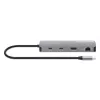 Manhattan USB-C Dock/Hub su kortelių skaitytuvu, 7 prievadai: Ethernet, HDMI, USB-A (x3) ir USB-C (x2), su Power Delivery (PD) 100W – reikalingas išorinis USB-C įkroviklis (neįtrauktas). Maitinamas per USB (nereikia išorinio maitinimo šaltinio), kai PD ne