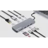 Manhattan USB-C Dock/Hub su kortelių skaitytuvu, 7 prievadai: Ethernet, HDMI, USB-A (x3) ir USB-C (x2), su Power Delivery (PD) 100W – reikalingas išorinis USB-C įkroviklis (neįtrauktas). Maitinamas per USB (nereikia išorinio maitinimo šaltinio), kai PD ne