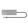 Manhattan USB-C Dock/Hub su kortelių skaitytuvu, 7 prievadai: Ethernet, HDMI, USB-A (x3) ir USB-C (x2), su Power Delivery (PD) 100W – reikalingas išorinis USB-C įkroviklis (neįtrauktas). Maitinamas per USB (nereikia išorinio maitinimo šaltinio), kai PD ne