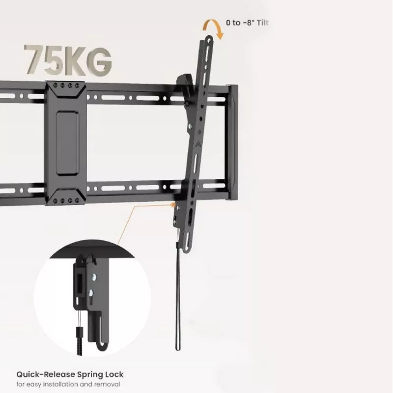 TV laikiklis prie sienos EQUIP 43–95 col., pasvirimas, plonas, 75 kg, VESA 200×200–800×400, juodas