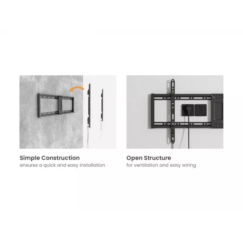 TV laikiklis prie sienos EQUIP 43–95 col., pasvirimas, plonas, 75 kg, VESA 200×200–800×400, juodas