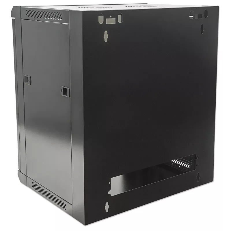 Intellinet 19 colių tinklo spintelė - sieninė (standartinė), 15U, 450mm gylio, juoda, surenkama, maks. 60kg, metalinės ir stiklo durelės, galinė plokštė, nuimami šonai, tinka naudoti ant stalo ar grindų, naudingasis gylis nuo 260mm iki 350mm, sieninio mon