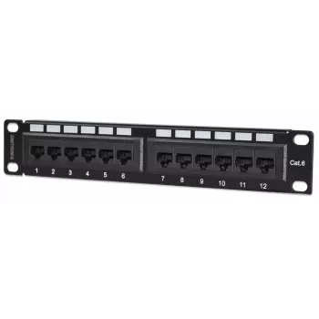 Intellinet Patch Panel, Cat6, 10 colių, UTP, 1U, 12 prievadų, juoda