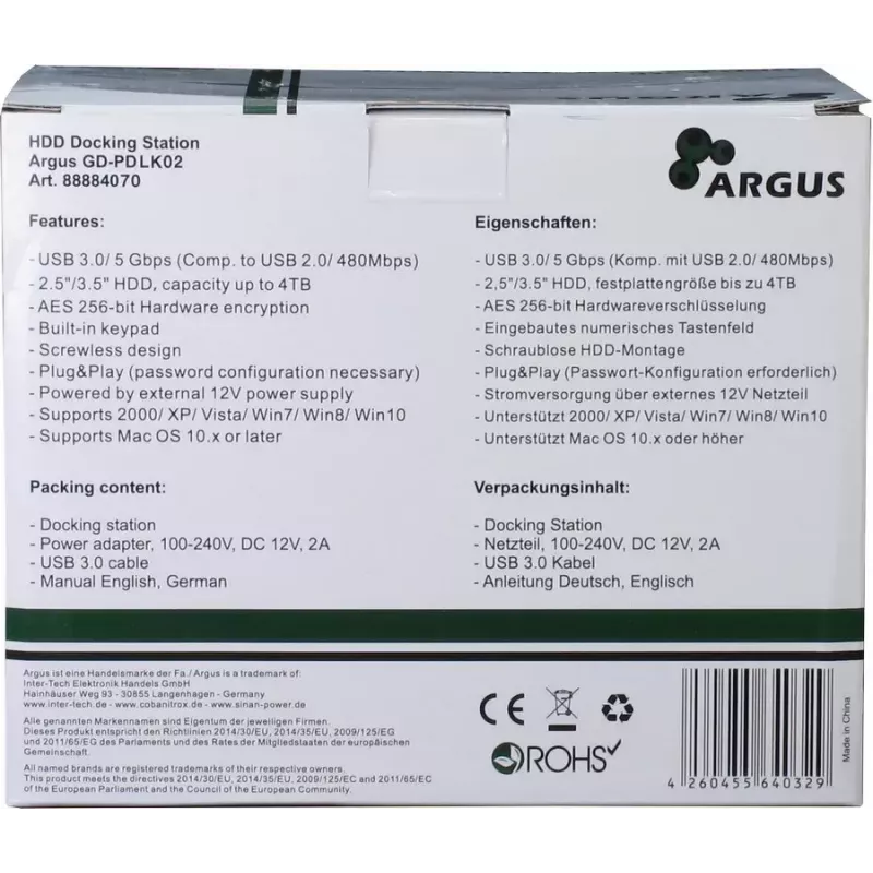 Inter-Tech 88884070 stacionarus diskų dokas 2.5 inch / 3.5 inch SATA HDD/SSD, USB 3.2 Gen 1, aliuminis, juodas