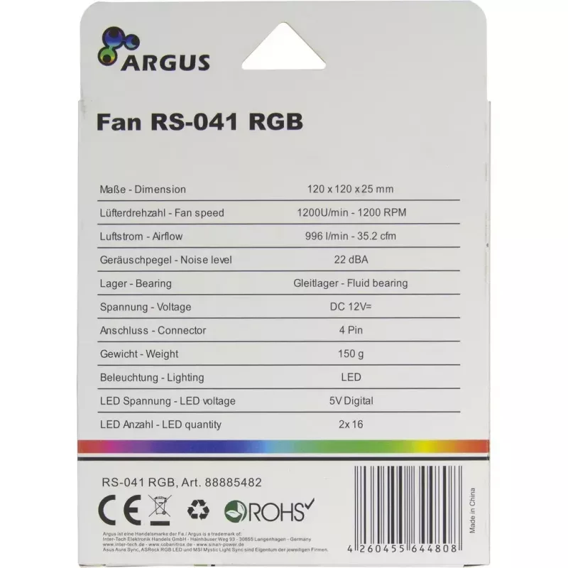 Ventiliatorius Inter-Tech RS-041 RGB 12 cm juodas
