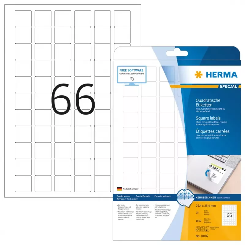 Lipnūs lapeliai HERMA Removable A4 25,4x25,4 mm 1650 vnt.