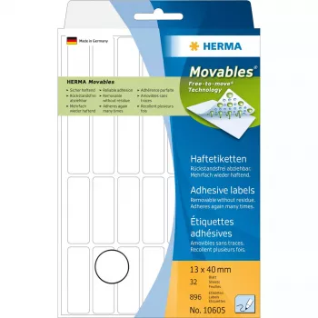 HERMA 13x40 mm balti lipdukai Movables nuimami 896 vnt.