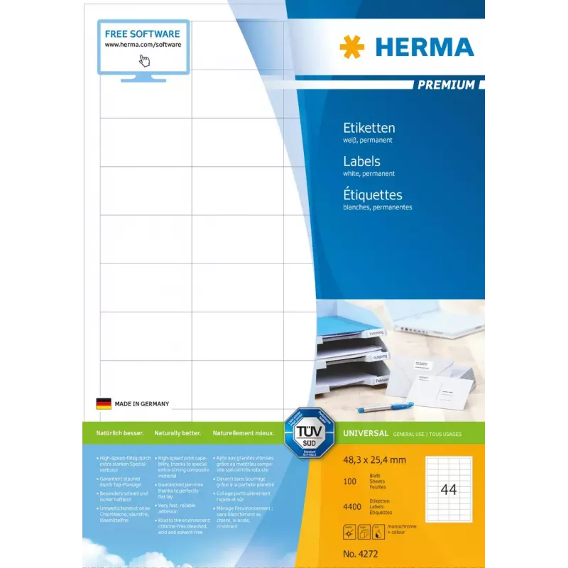 Lipnūs etikečių lapai HERMA Premium A4 48,3x25,4 mm