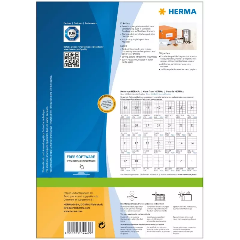 Lipnūs etikečių lapai HERMA Labels Premium A4 105x37 mm