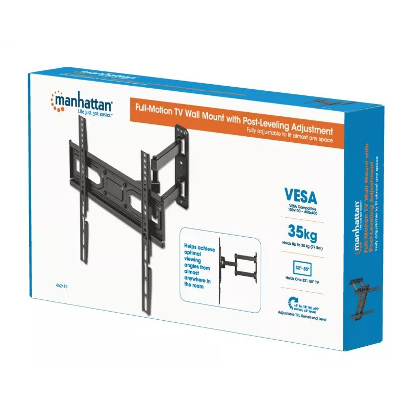 Manhattan TV laikiklis sieninis pilnas judesys 32-55 col. VESA 100x100-400x400 35kg juodas