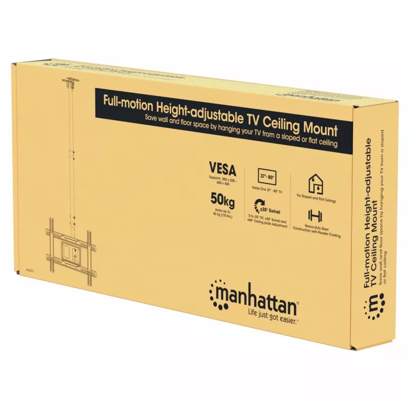 Manhattan lubinis laikiklis televizoriui ir monitoriui, 37–65 col., reguliuojamas aukštis 70–157 cm, VESA 200x200–600x400 mm, max 50 kg