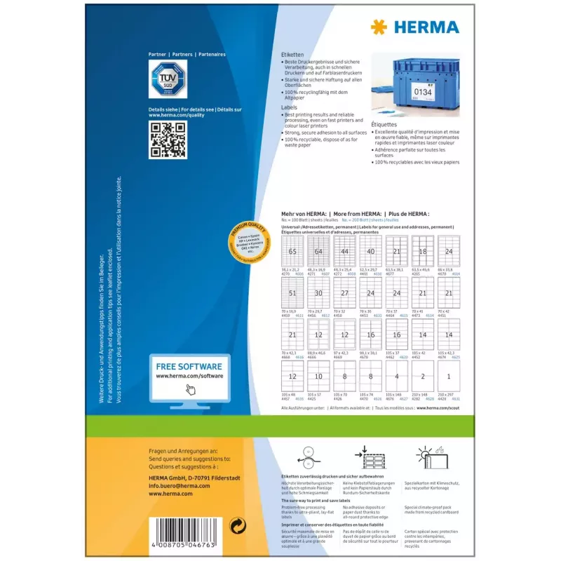 Lipdukai HERMA Premium A4 105x148 mm baltas matinis popierius 400 vnt.
