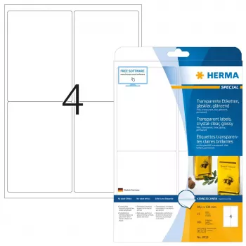 Lipni etiketė spausdintuvui HERMA permatoma krištolo skaidrumo A4 99,1x139 mm