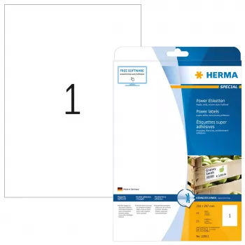 Lipnūs etikečių lapai HERMA A4 210x297 mm balta ypač stiprus lipnumas matinis popierius 25 vnt.