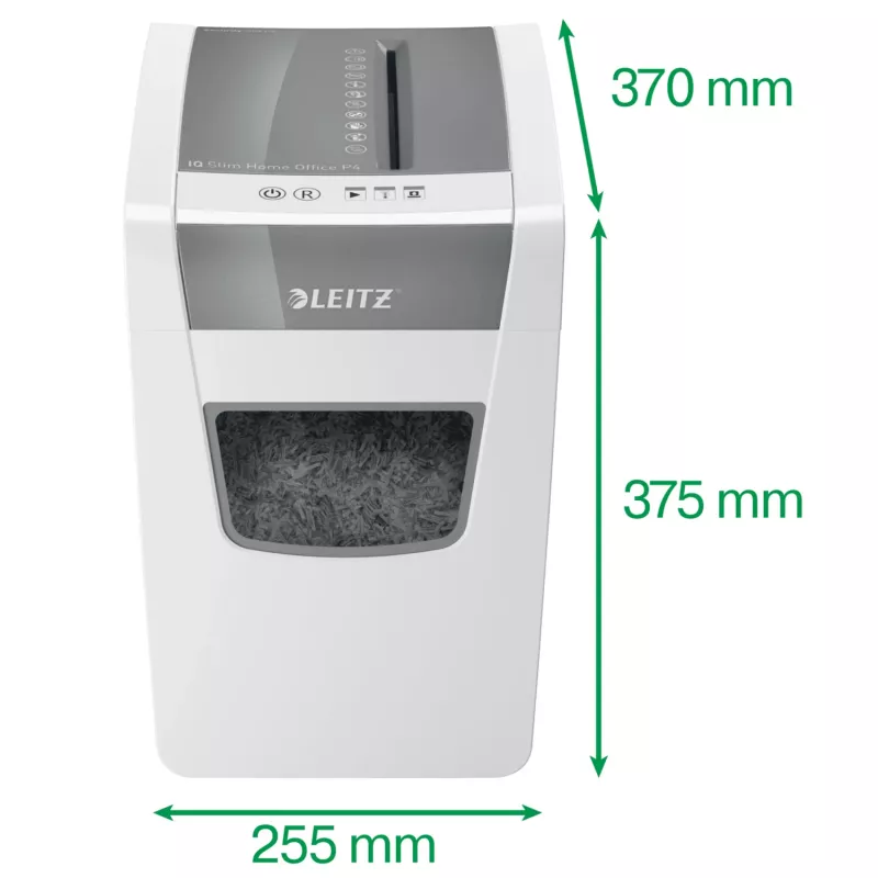 Smulkintuvas Leitz IQ Slim Home Office P4, kryžminis pjovimas, 22 cm, 4 x 28 mm, 23 l, 225 lapų, 58 dB