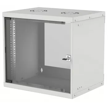 Intellinet 19 colių tinklo spinta – sieninis montavimas (Basic), 9U, 560 mm gylis, pilka, plokščia pakuotė, maks. 50 kg, naudingas gylis 500 mm, stiklinės durys