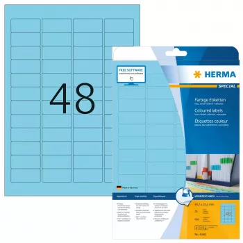 Lipnūs etikečių lapai HERMA Coloured Labels A4 45,7x21,2 mm mėlyni
